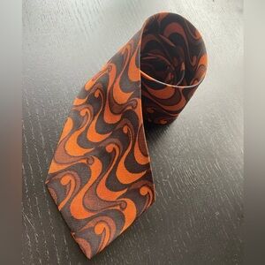 Vintage 70s Zodiac Kingsmen Tie - Psychedelic Orange Swirl - Mad Men Retro EUC
